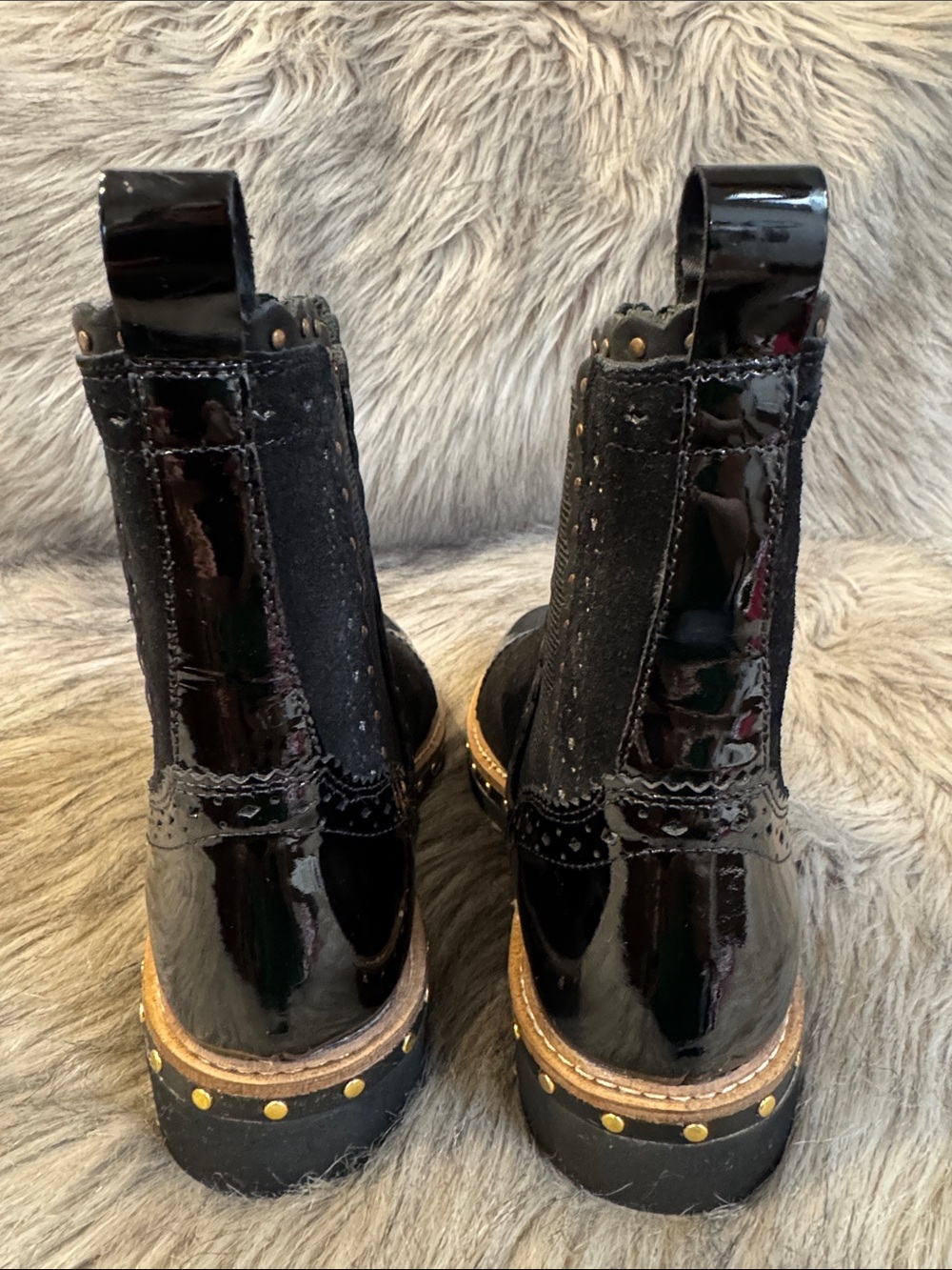 Free People Black Suede & Patent Chelsea Boot with Stud Detail Size 38 - Picture 7 of 9